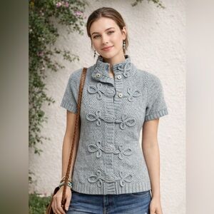 Anthropologie Charlie & Robin Blue Cardigan with Cute Snap Button Sz.S